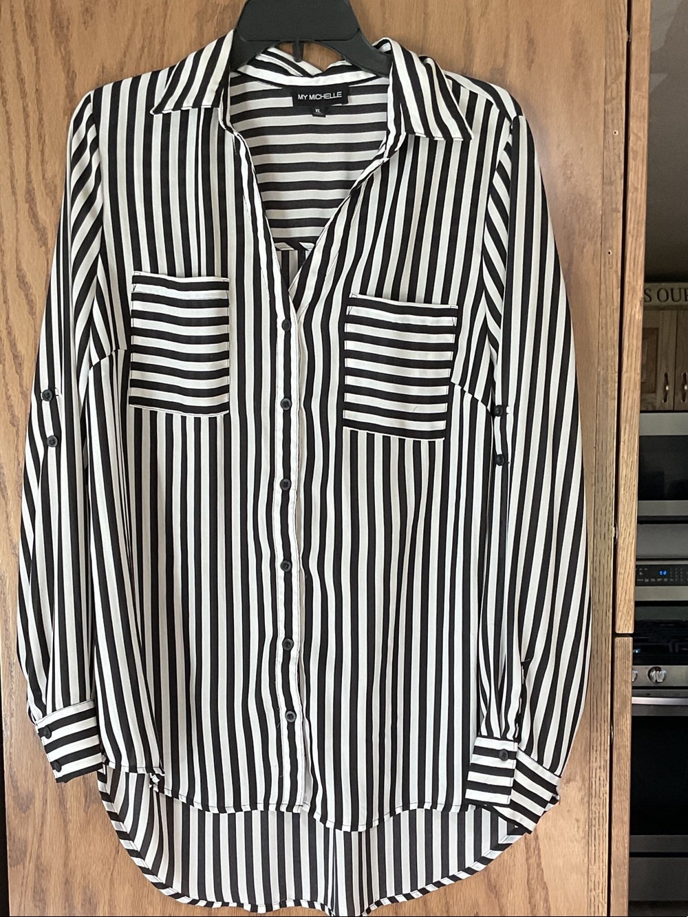 My Michelle Black & White Vertical Striped Button-Down Shirt